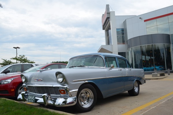 1956 Chevy Sedan parked at summit racing in akron ohio