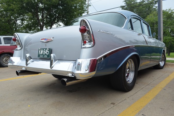 rear quarter shot of a 1956 Chevy Sedan bumper and taillights