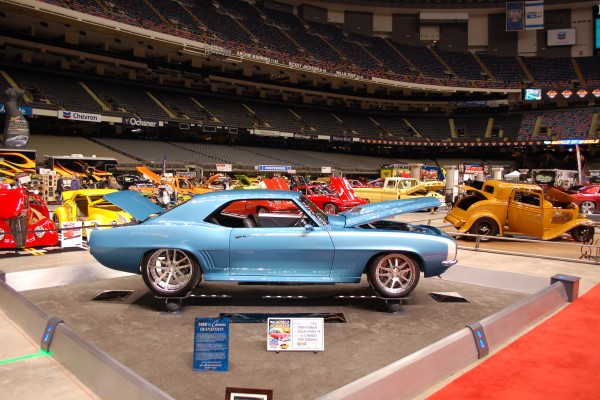 Custom blue 1969 Chevy Camaro Show Car on display
