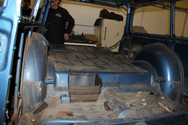 interior shot of a 1953 plymouth hot rod build project in progress