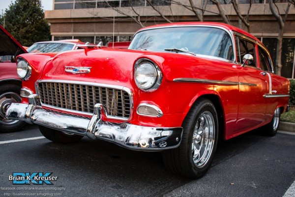 red 1955 chevy 210 coupe