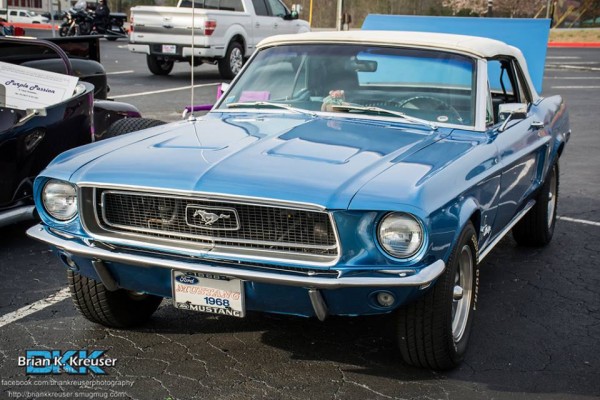 blue 1968 ford mustang convertible