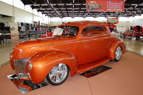 orange hot rod prewar coupe