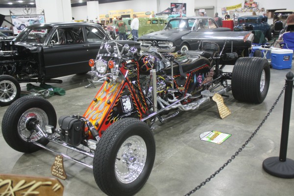 motorcycle turned into four wheel hot rod
