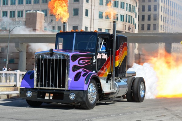 bob motz jet truck shooting flames outside detroit autorama 2014