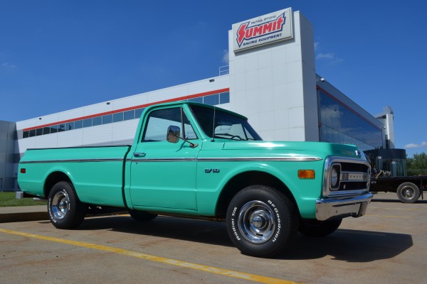 aqua green 1969 chevy c10 pickup truck at summit racing in akron