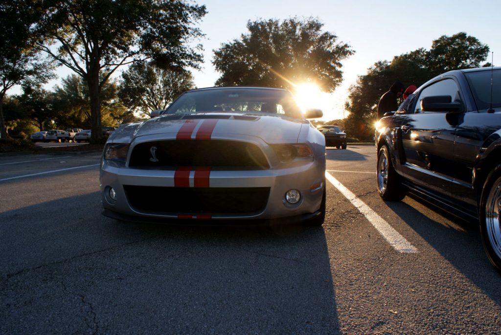 shelby ford mustang at sunset