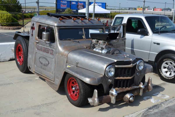 vintage willys derived hot rod truck with supercharged v8