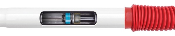 a cutaway view of a high performance vehicle shock absorber