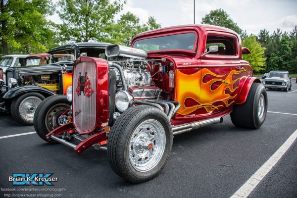 supercharged ford three window hot rod coupe