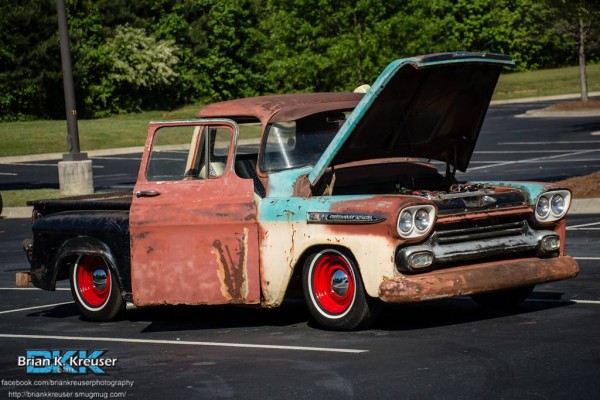 vintage style chevy pickup truck with mismatched bed
