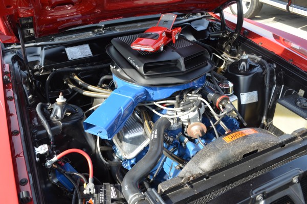 cobra jet v8 engine in a classic mustang muscle car