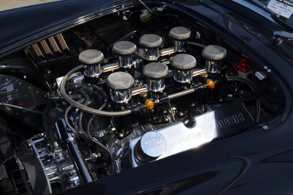 ford v8 engine in a shelby cobra kit car with velocity stacks