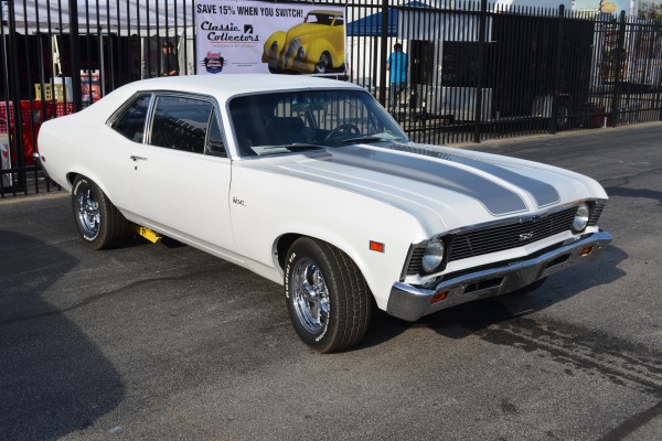 white and silver chevy nova ss muscle car