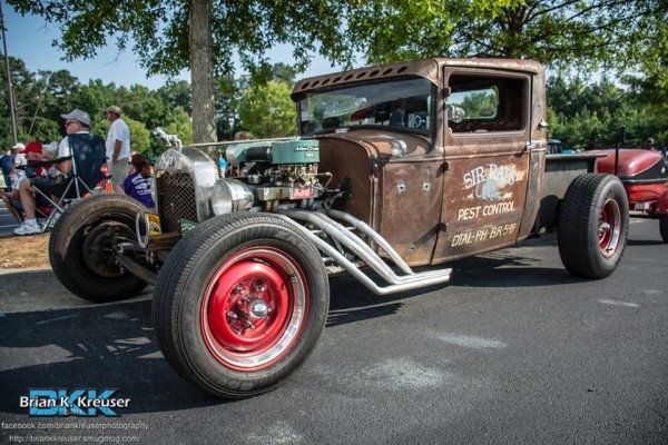 vintage ford rat rod truck with chevy v8