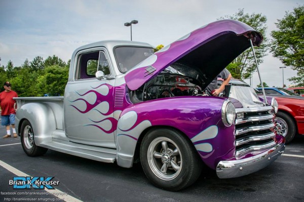 chevy 3100 pickup truck hot rod with purple flame paint job