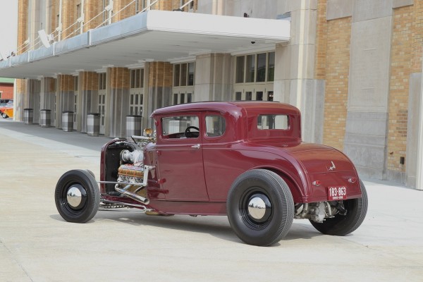 vintage five window hot rod ford coupe