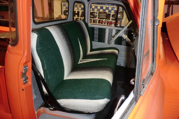 custom interior in a vintage chevy 3100 hot rod pickup truck