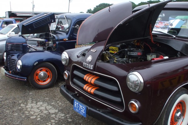 vintage trucks at a hot rod car show