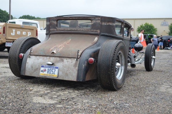 rear view of a lowered rat rod
