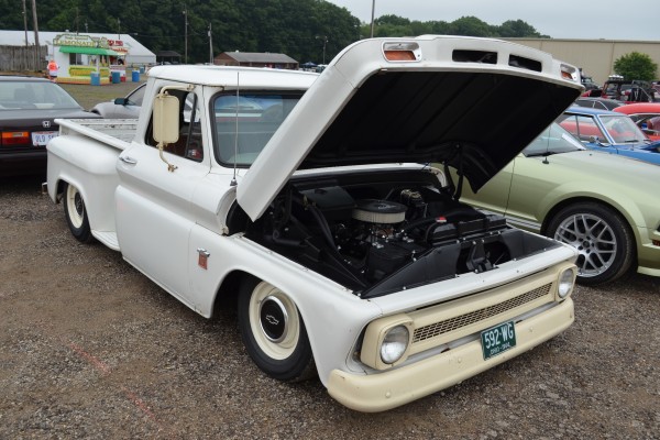 lowered white 1964 chevy pickup truck
