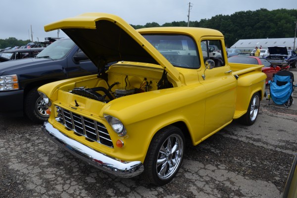 yellow chevy apache pickup truck