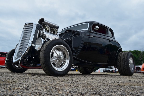 vintage ford five window hot rod coupe with supercharged hemi v8