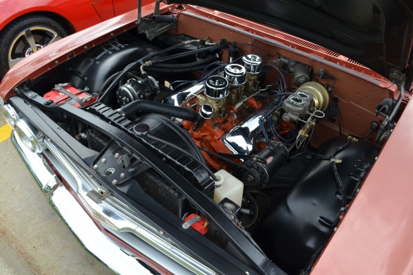 tri power chevy v8 engine in a 1960 chevy parkwood
