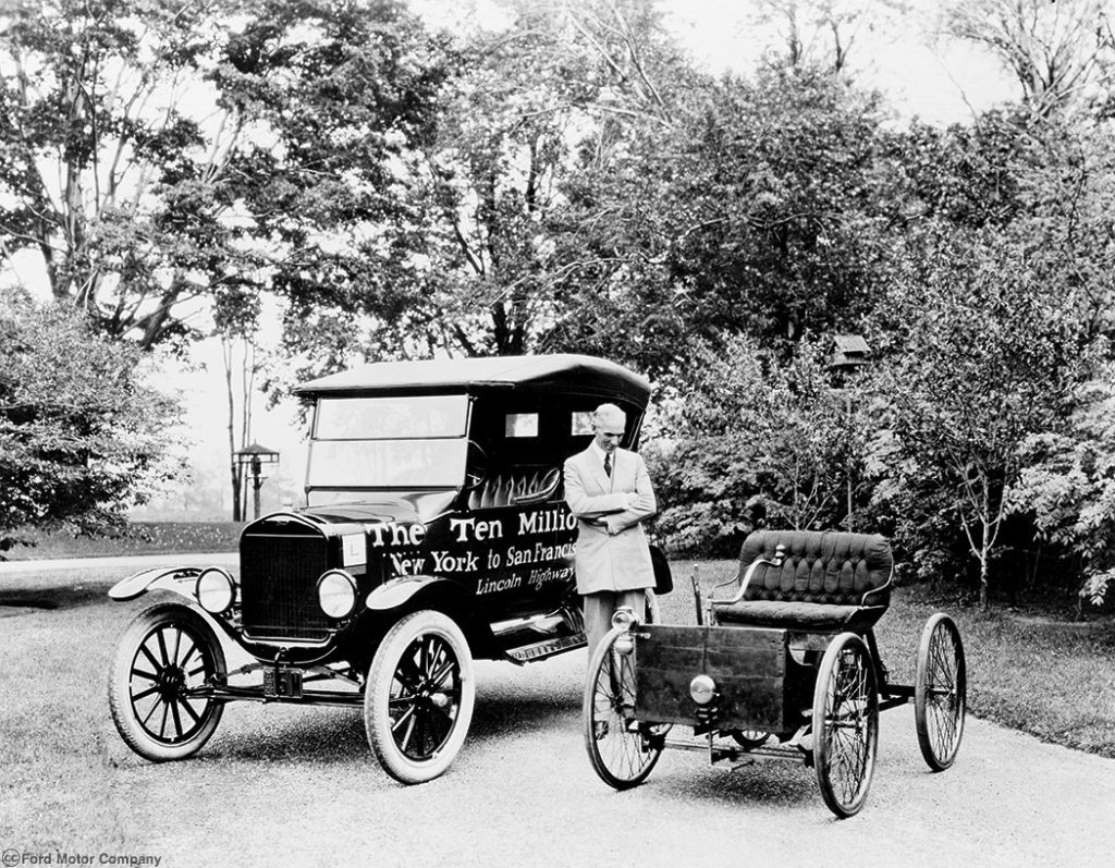 historical photo of the 10 millionth model t made, with Henry ford