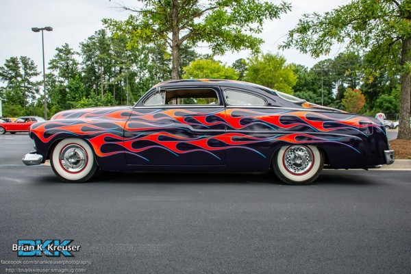 lowered, flamed mercury lead sled, side profile view
