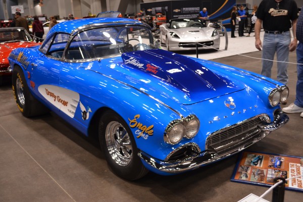 blue custom corvette drag race car