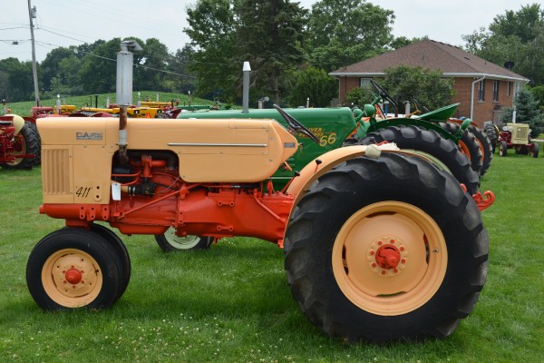 vintage 411 case tractor at an antique farm equipment show