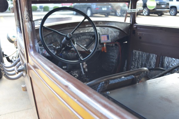 dash and interior view of a 1928 Ford Rat Rod