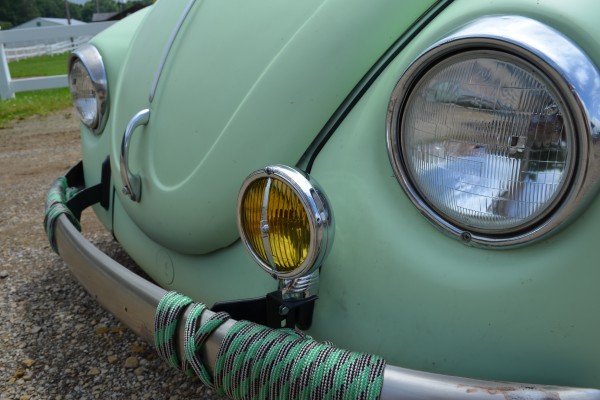custom vintage fog driving lights on an old VW beetle