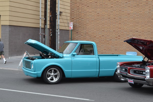 blue custom chevy c10 truck at Hot August nights 2014