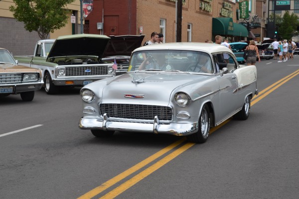 street rod silver and white 1955 chevy during 2014 Hot August Nights in Reno, NV