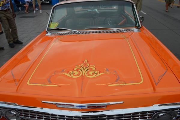 custom paint on the hood of a 1963 chevy impala lowrider