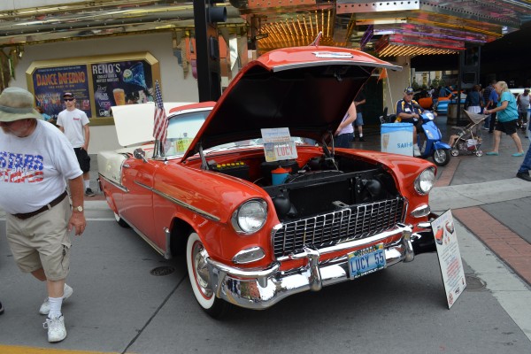 1955 chevy convertible parked on street at 2014 Hot August Nights in Reno, NV