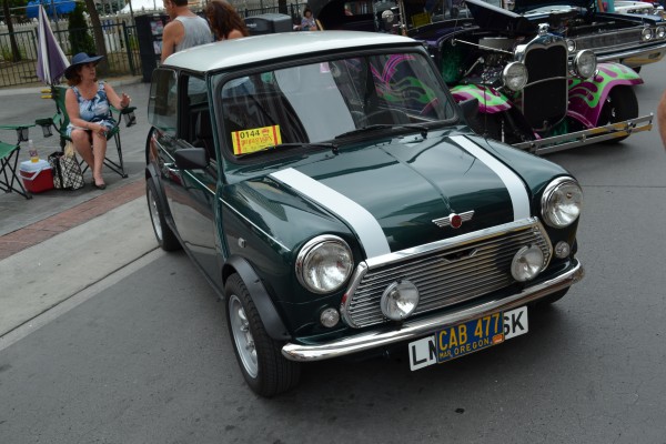 vintage mini cooper parked on street during hot august nights 2014