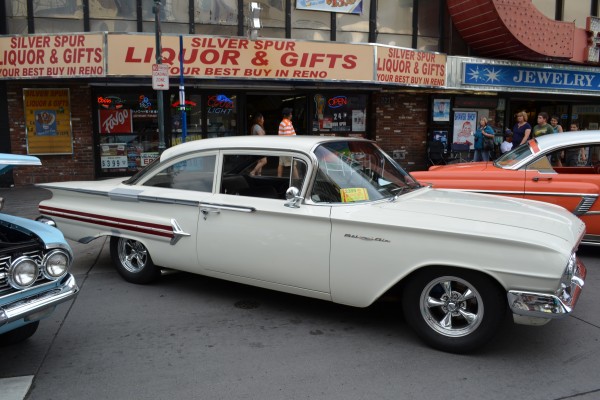 1960 chevy bel air coupe with custom wheels at hot august nights 2014