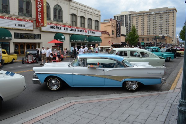 1950s ford fairlane coupe parked on street at hot august nights 2014