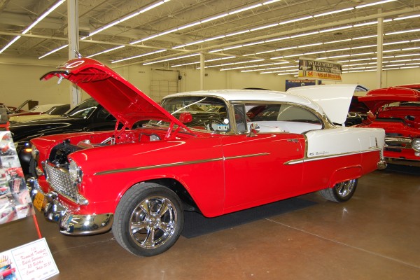 red and white 1955 chevy bel air