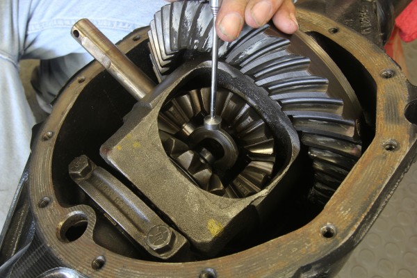 close up of ring and pinion gears in a rear differential