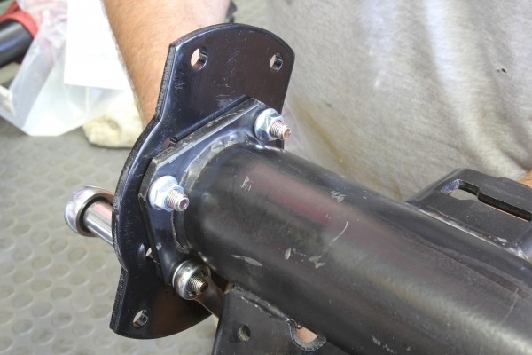 axle flange installed with brake mounting bracket