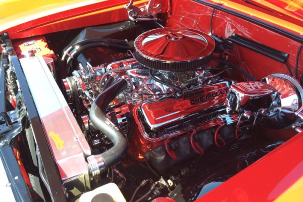 big block chevy engine in a custom muscle car