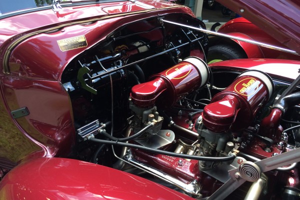 vintage engine in a prewar show car