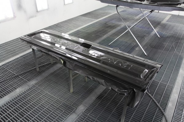 Dodge d150 tailgate in paint booth