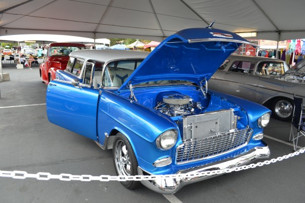 custom blue 1955 chevy nomad station wagon street rod