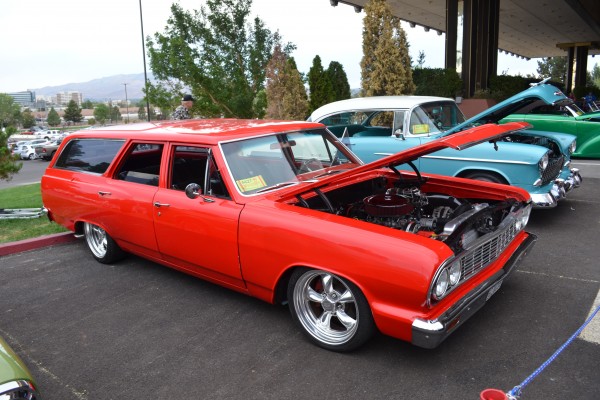 custom red 1964 chevelle station wagon