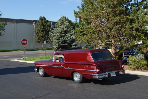 red 1958 chevy sedan delivery panel wagon
